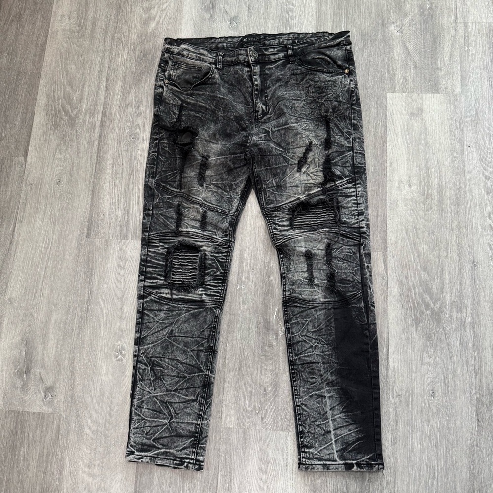 Waimea Mens Acid Wash Denim Pants Jeans Skinny Fit Straight Leg Stretch Size 40
